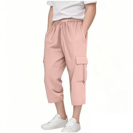 AWZXDE Boys Cargo Pants Summer Elastic Waist Stretch Cargo Cropped Pants
