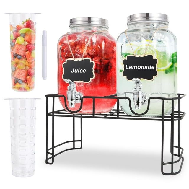 Dispensador de bebidas MR.KIANGCI de vidrio de 1 galón con soporte, set de 2