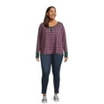 thumbnail image 2 of Terry & Sky Women’s Plus Size Henley Waffle Tee with Long Sleeves, 2- Pack, 2 of 5