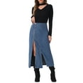 thumbnail image 2 of INSPIRE CHIC Style Women's Skirt Jean Zipper Front Split Maxi Length Denim Skirts with Pockets L Sky Blue, 2 of 6