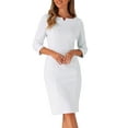 thumbnail image 1 of Vestido vintage de estilo CHIC para mujer, con mangas 3/4, vestido ajustado para el trabajo, color blanco, 1 of 6