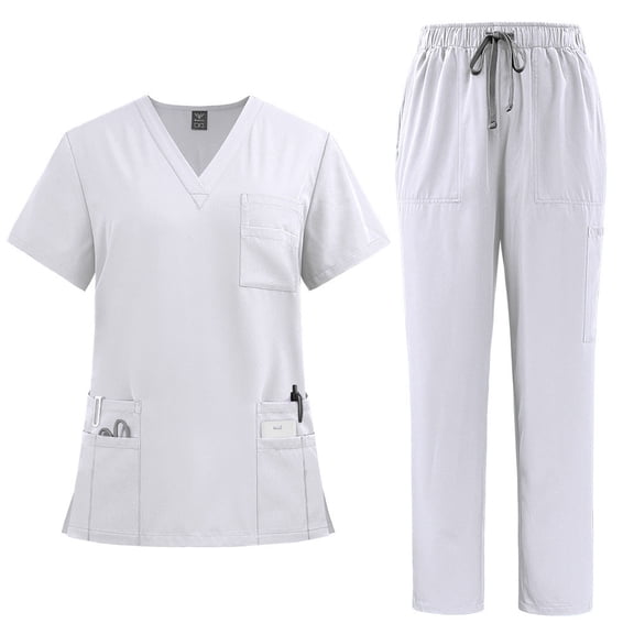 White Doctor Nurse Work Uniforms Set Unisex Shirt & Pant Surgical Uniforms Set