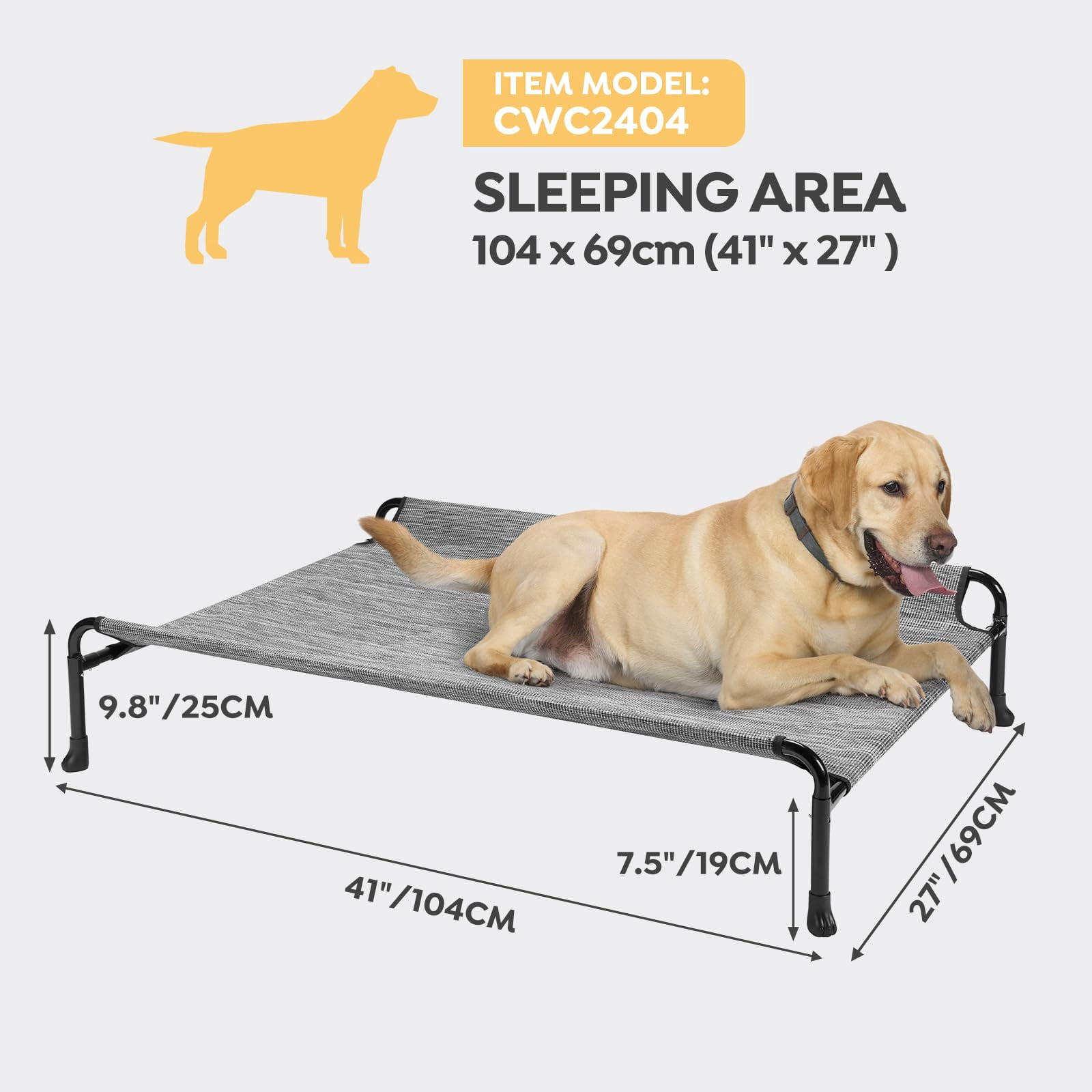 Elevated Dog Bed  Raised Cots For Large Dogs Waterproof Outdoor Pet Hammock With Guardrail Upgraded Non-slip Feet Breathable Teslin Mesh Black 41x 27 Inches