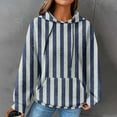thumbnail image 2 of Women's Plus Size Hooded Sweatshirts Trendy Striped Printed Crew Neck Drawstring Long Sleeve Waffle Tops with Pockets(Dark Blue,XXXXXL), 2 of 6
