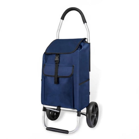 Maphissus 2 in 1 Shopping Cart for Groceries,Foldable Utility Carts with Wheels and Removable Bag and Rolling Personal Handtruck,Navy