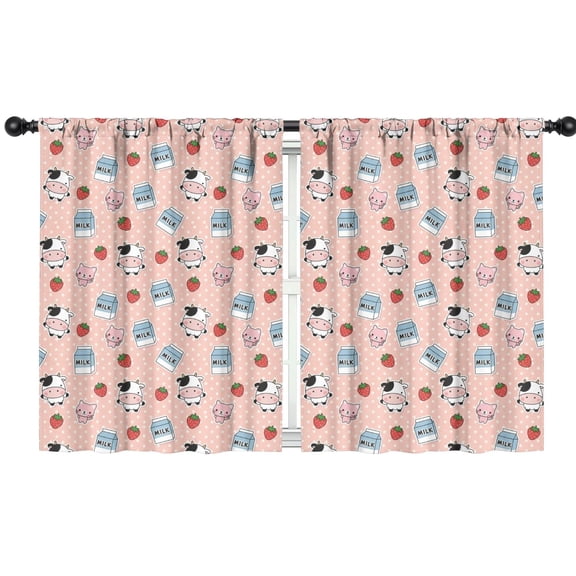 Blackout Kids Curtains,Pink Cow Milk Strawberry Pattern Childrens Insulated Curtains Set Of 2,Bedroom Essentials,Toddler Room Decor 42x54in(106x137cm)