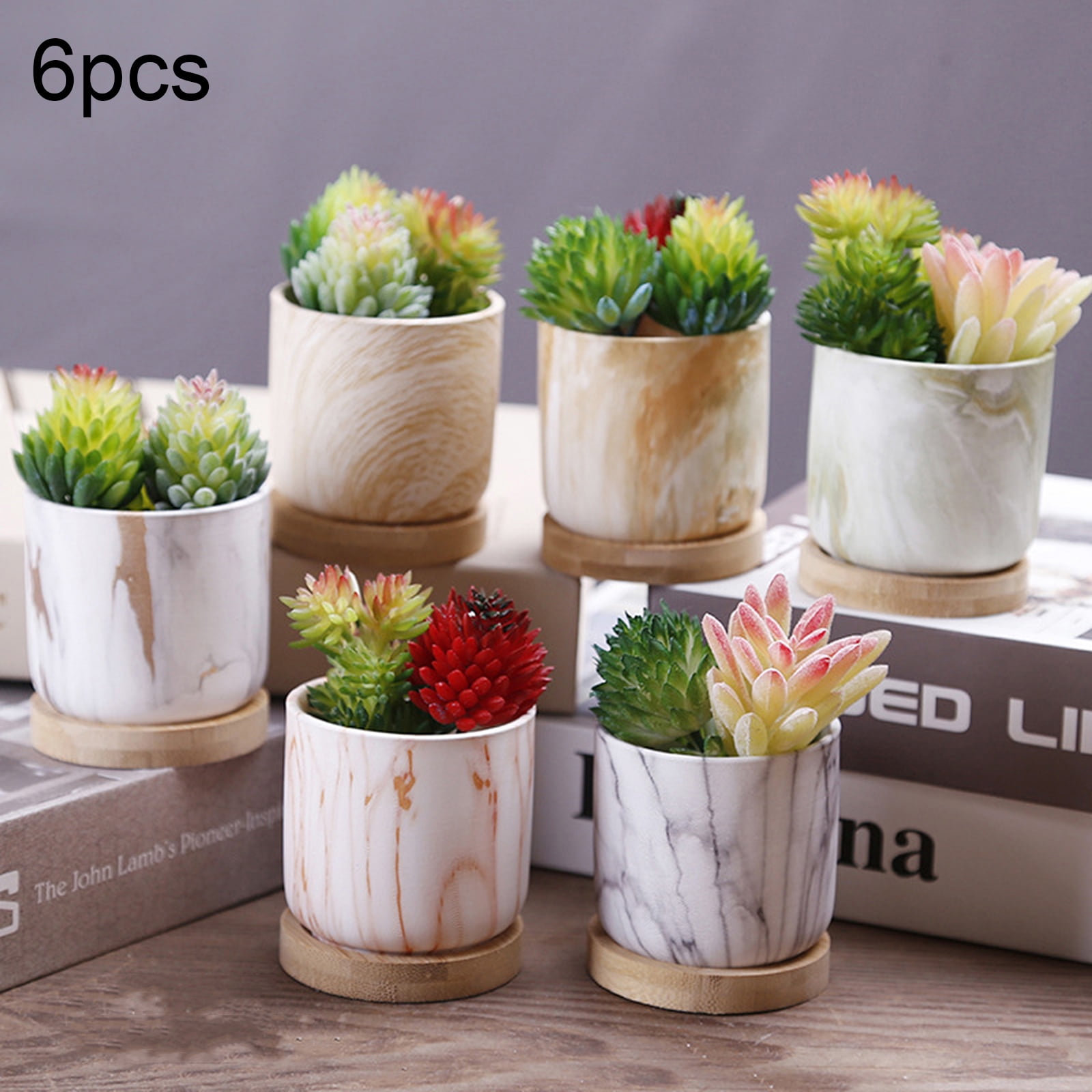 6Pcs Ceramic Plant Pot Marble Succulent Flower Planter Bonsai Box Garden Home