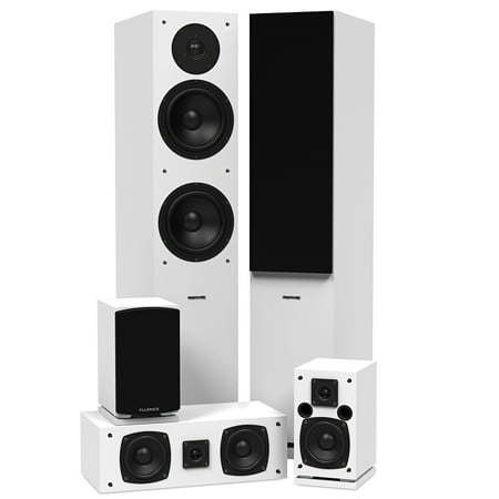 Fluance SXHTBWH High Definition Surround Sound Home Theater 5.0 Channel Speaker System including Floorstanding Towers, Center and Rear Speakers (White)
