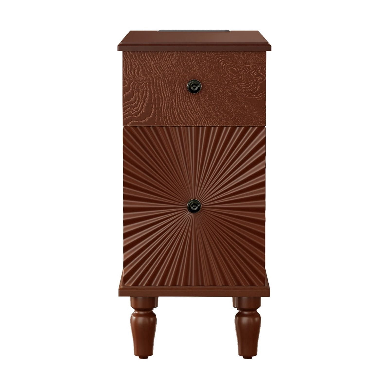 Hommoo Modern 2 Drawer Sofa Side Table, Narrow End Table Nightstand for Living Room, Bedroom, Walnut