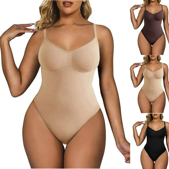 Hinvhai Women's Shapewear Bodysuit Tummy Control Body Shaper Seamless Sculpting Snatched Waist Body Suit Khaki 10(XL)
