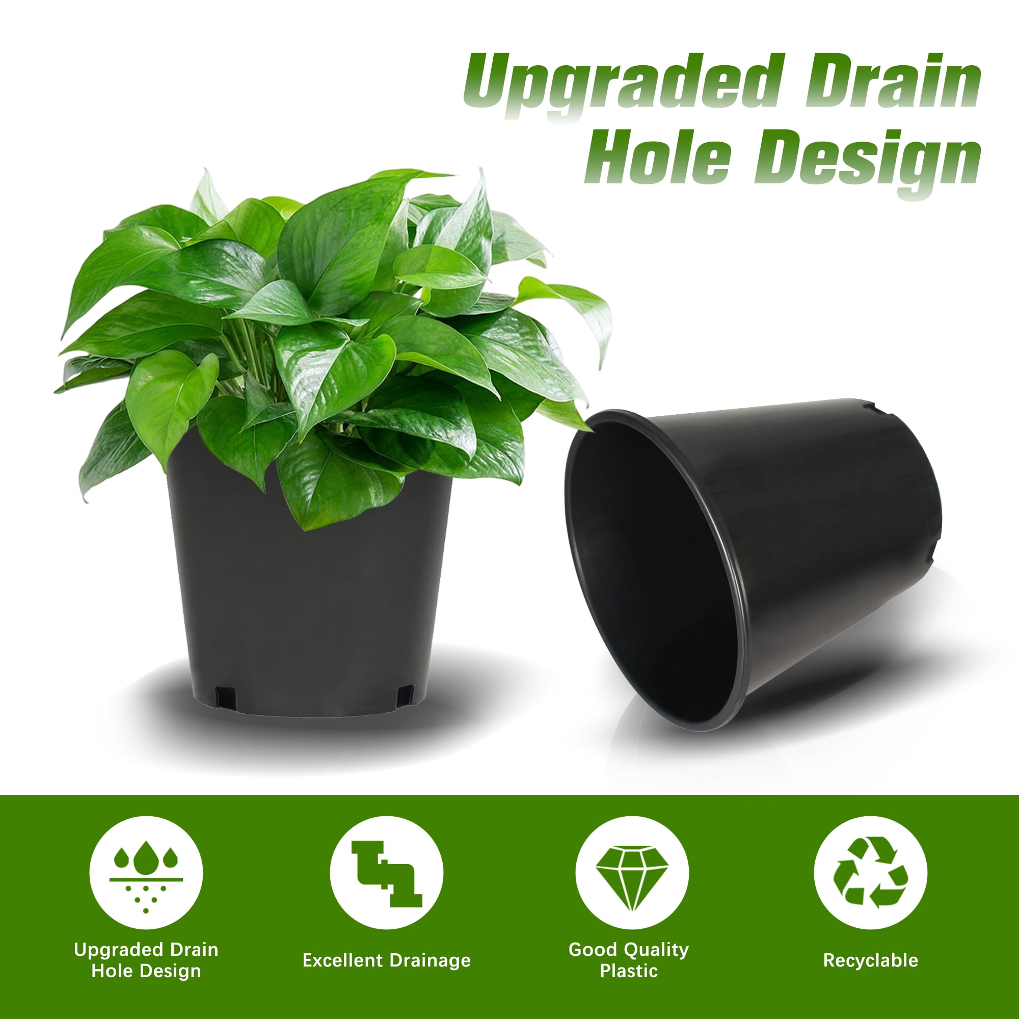 hostic 10Pcs 2gal Premium Black Nursery Pot Plant Container Garden Planter Pots Plastic