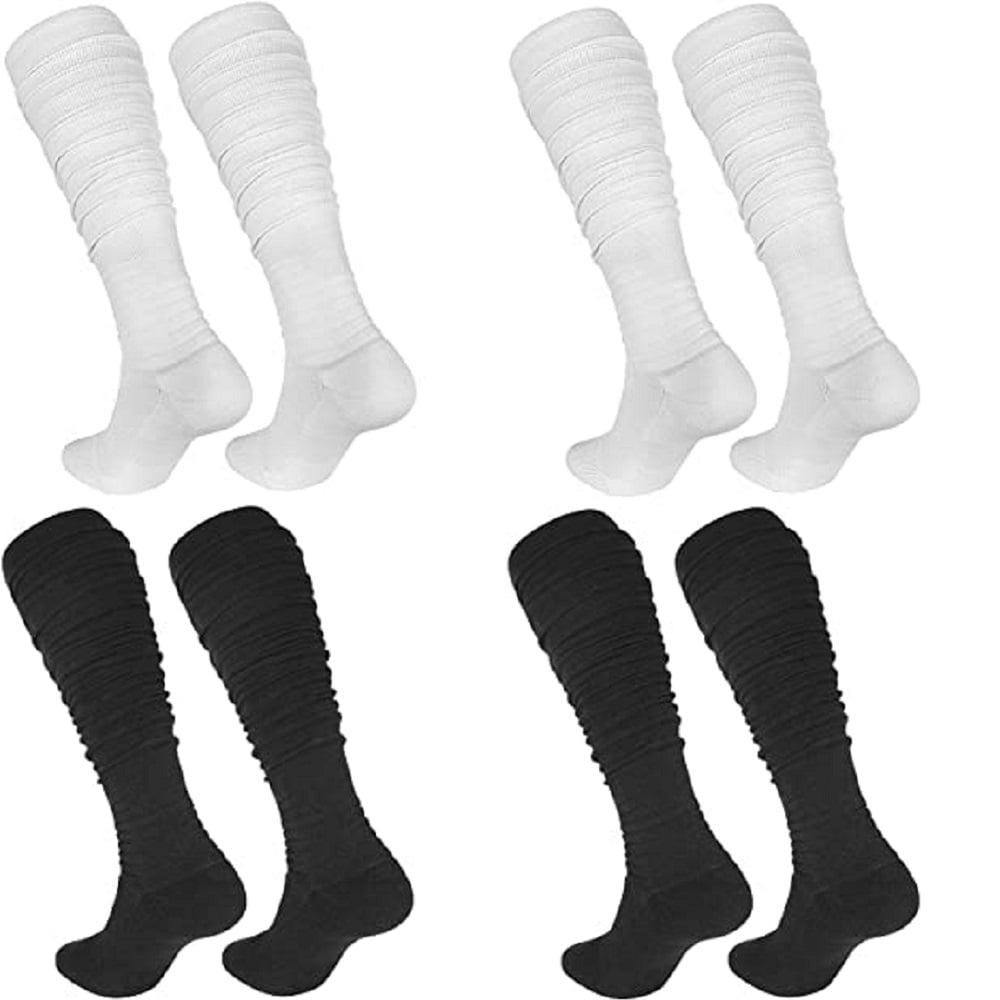 Scrunch Football Socks 4 Pairs, Long Ankle Padded Athletic Socks for