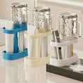 thumbnail image 1 of Couples Toothbrush Cup Rack Set Space-Saving Bathroom Organizer Durable Plastic Fits Regular & Electric Toothbrushes Stable Rinse Cup Holder Detachable Drain Base White Beige Blue, 1 of 6