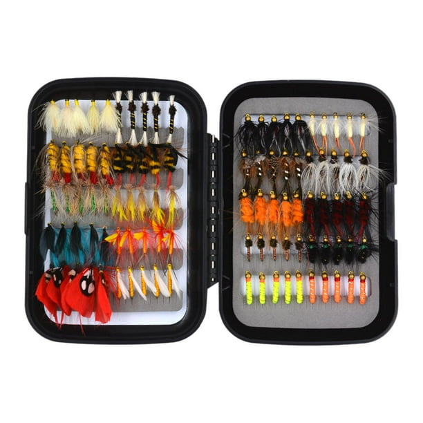 100Pcs Fly Fishing Flies Assortment Handmade with Fly Box, Fly