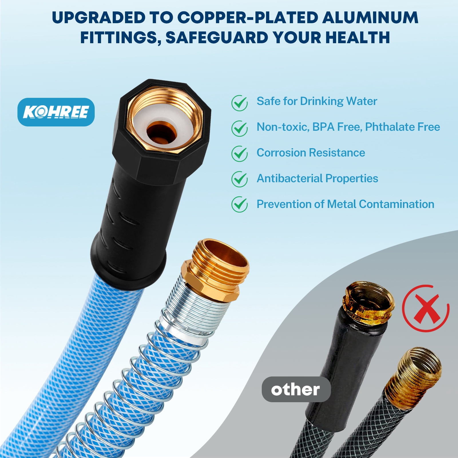 Kohree 25FT Upgraded RV Water Hose with Storage Bag, 5/8" Drinking Water Hose, Reinforced PVC Design w/Strain Relief Ends for RV, Camper, Truck