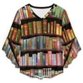 thumbnail image 4 of Bookworm Antique Book Library Vintage Book Shelf Women's V-Neck Blouse With 3/4 Ruffled Bell Sleeves Casual Top Ladies Blouses, 4 of 7