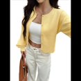 thumbnail image 1 of Cárdigan Corto de Punto con Botones para Mujer, Moderno Cárdigan de Otoño con Cuello Redondo y Larga. Amarillo L, 1 of 7