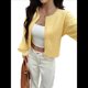thumbnail image 1 of Cárdigan Corto de Punto con Botones para Mujer, Moderno Cárdigan de Otoño con Cuello Redondo y Larga. Amarillo M, 1 of 7