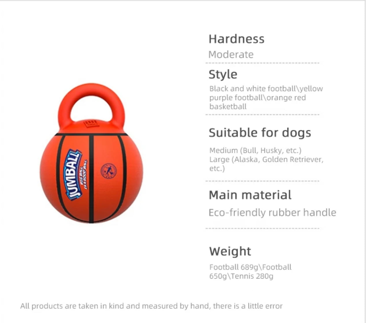GiGwi Jumball Rubber Basketball Dog Toy with Handle High Visability Throw Fetch Toy Dog Ball