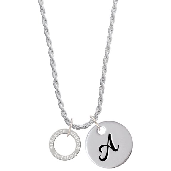 Delight Jewelry Silvertone Courage Strength Wisdom Infinity Ring Silvertone Script Initial Disc - A - Charm Necklace, 20" 3"