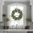 thumbnail image 4 of 15 Inch Artificial Eucalyptus Wreath with White Flowers Spring Summer Wreaths for Front Door Indoor Outdoor Rustic Farmhouse Greenery Flower Wreath Decor Wall Hanging Window Display, 4 of 7