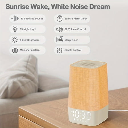 White Noise Machine with Sunrise Alarm Clock, 30 Natural Sounds, Adjustable Volume, Multi Color - 3