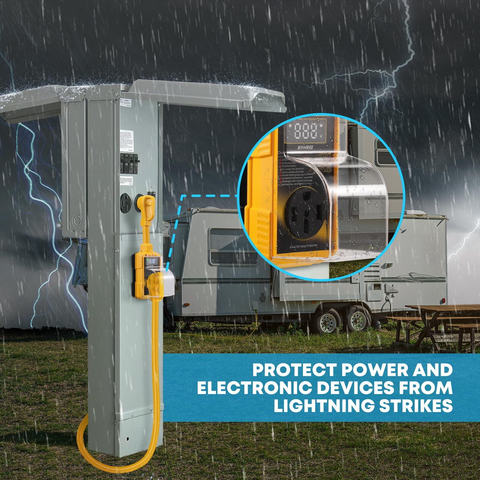 Kohree RV Surge Protector 50 Amp 12000 Joules with High/Low Voltage Protection,with LED Display Waterproof ,Auto Shut Off for Camper,Travel Trailers