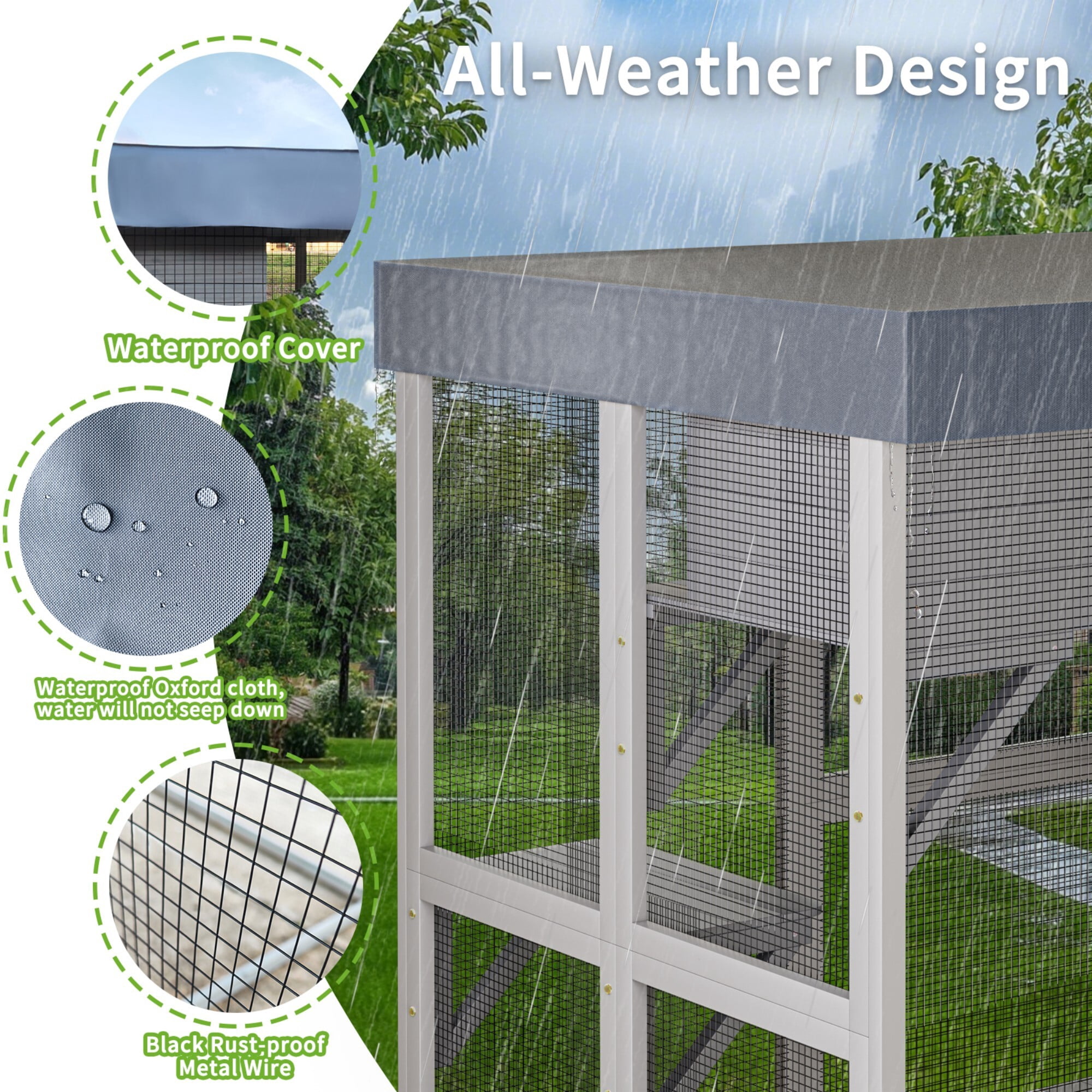 AENKYO 70.5'' H Outdoor Catio Cat Enclosure with Waterproof Roof, 6 Platforms, 2 Napping Houses, Cat House for Multiple Cats, Gray