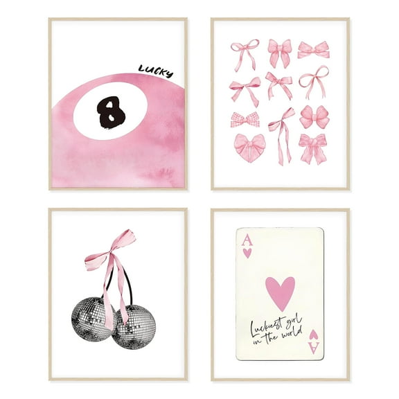 Pink Room Decor Aesthetic Wall Art Prints Poster, 8x10 Inch Canvas Prints Unframed Set of 4 Posters for Girls Bedroom Dorm Decor