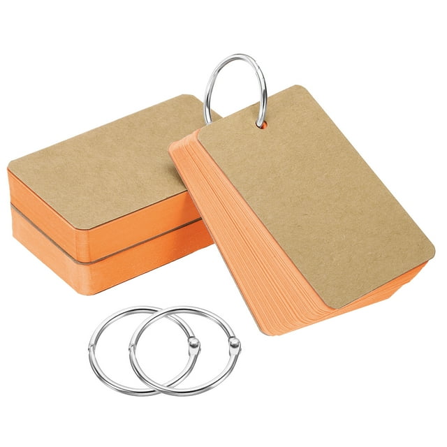 Unique Bargains 3.5' x 2' Blank Flash Cards with Rings Study Cards Index Cards Note Card Pre Hole Punched, Orange 150 Pack