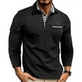 thumbnail image 2 of CharmCyan Men's Long Sleeve Polo Shirt with Plaid Collar and Chest Pocket Casual Slim Fit Pullover for Everyday Wear Black XL, 2 of 4
