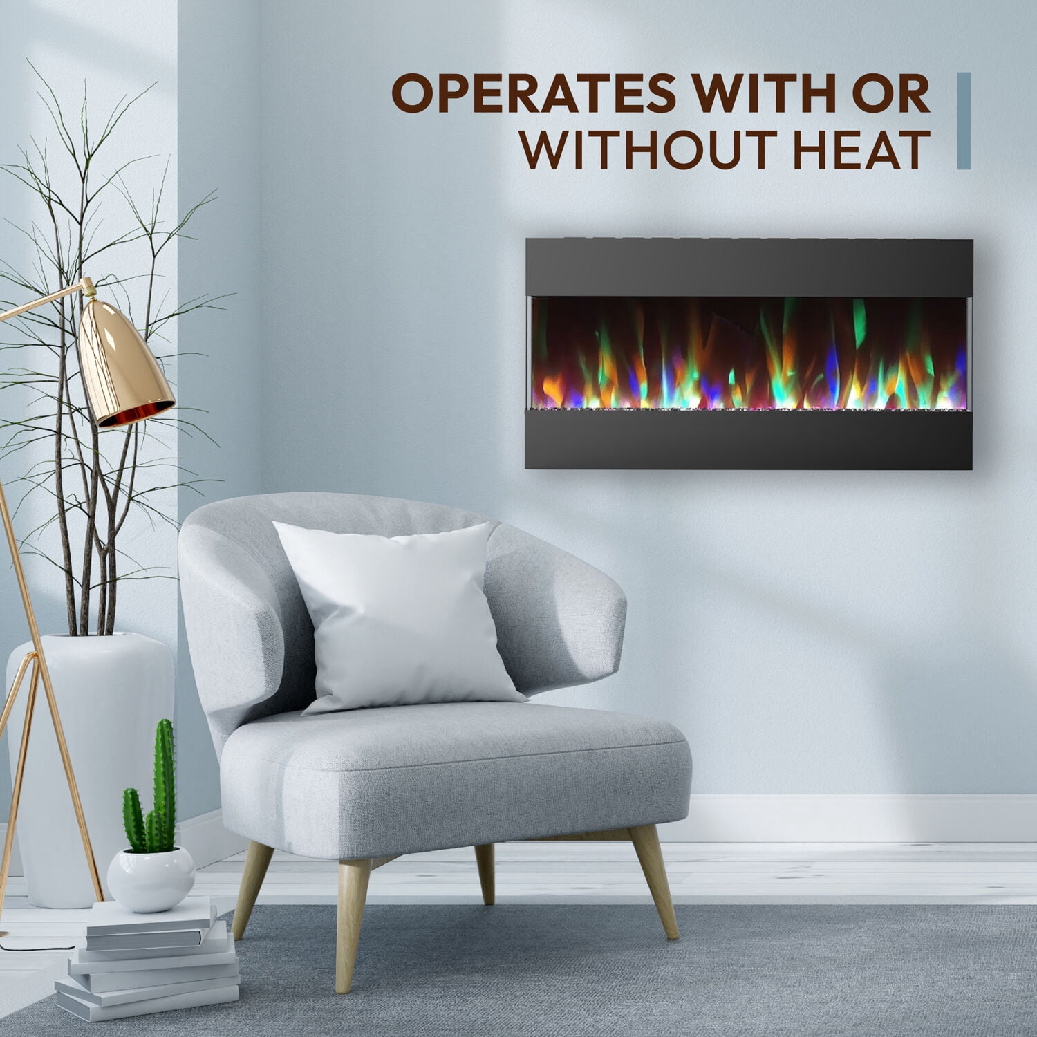 Cambridge 42-in. Black Indoor Wall Mount Electric Fireplace with Crystal Rock Display
