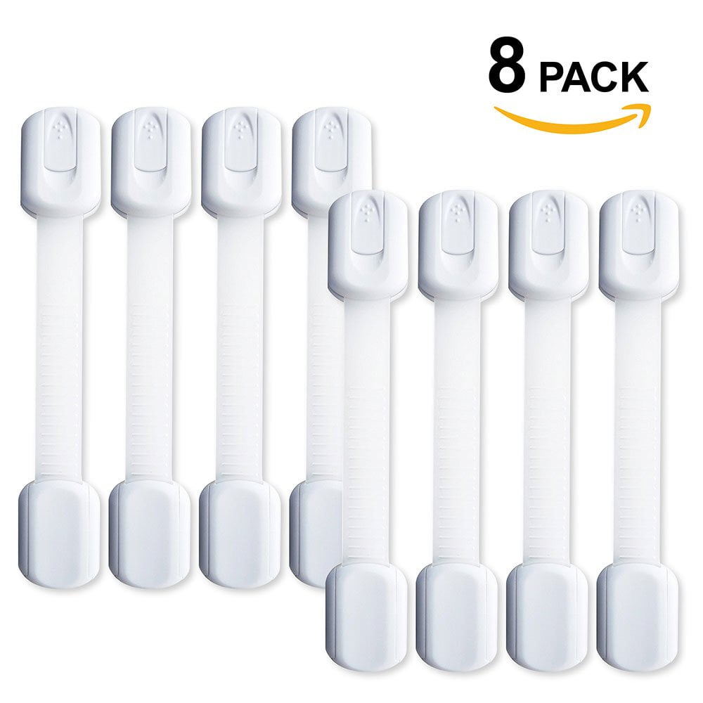 Amerteer Baby Safety Locks for Any Cabinets, Drawers, Refrigerator, Toilet, White, 8 Pack