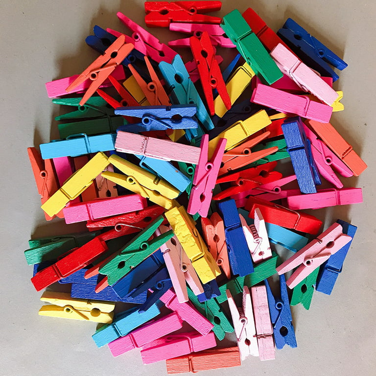 Heldig Mini Clothespins, 100pcs Sturdy Mixed Colored Wooden Mini Clothespin  Photo Clips Multi-Function Small Clothespins for Photos Crafts Paper Peg  Pin DecorB 