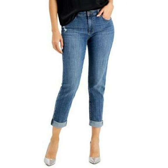 INC International Concepts Women's Cuffed Boyfriend Jeans Blue Size 4 Petite