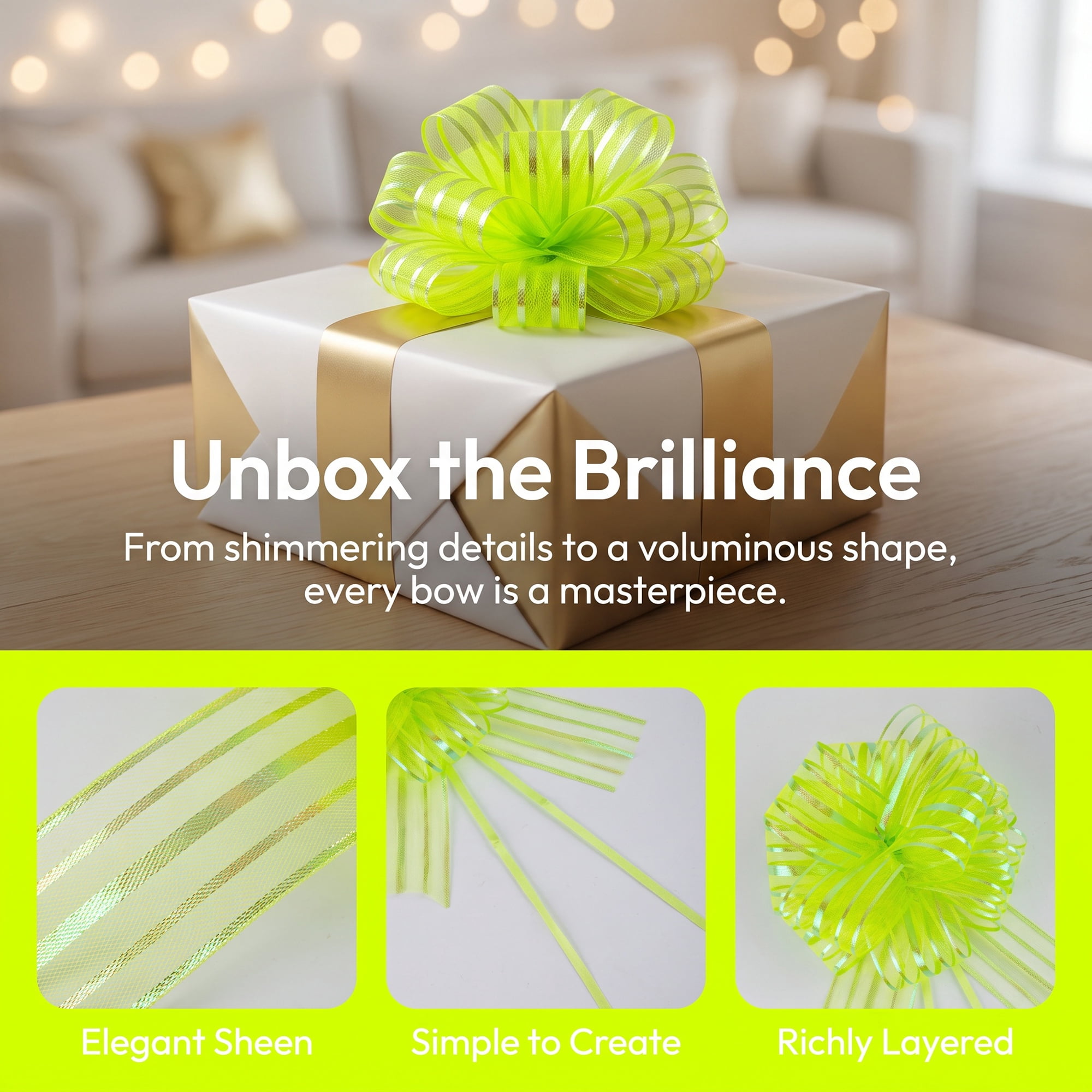 Unique Bargains Crush-Resistant Ribbon Bow for Birthday and Special Occasions Bright Green
