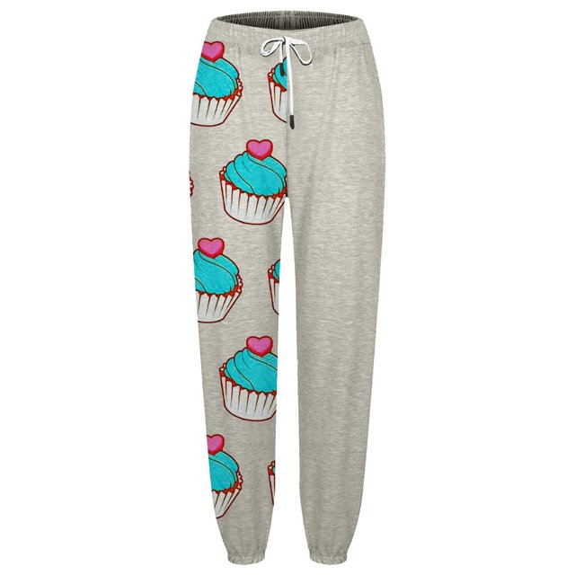 Gibobby pantalones nieve mujer Pantalones deportivos holgados con cordón y estampado digital Love Cake para mujer (Beige, L)