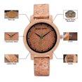thumbnail image 2 of Reloj analógico Bobo Bird M11 de bambú para hombre con correa de corcho, color marrón con bisel, color beige, fondo marrón, 2 of 8