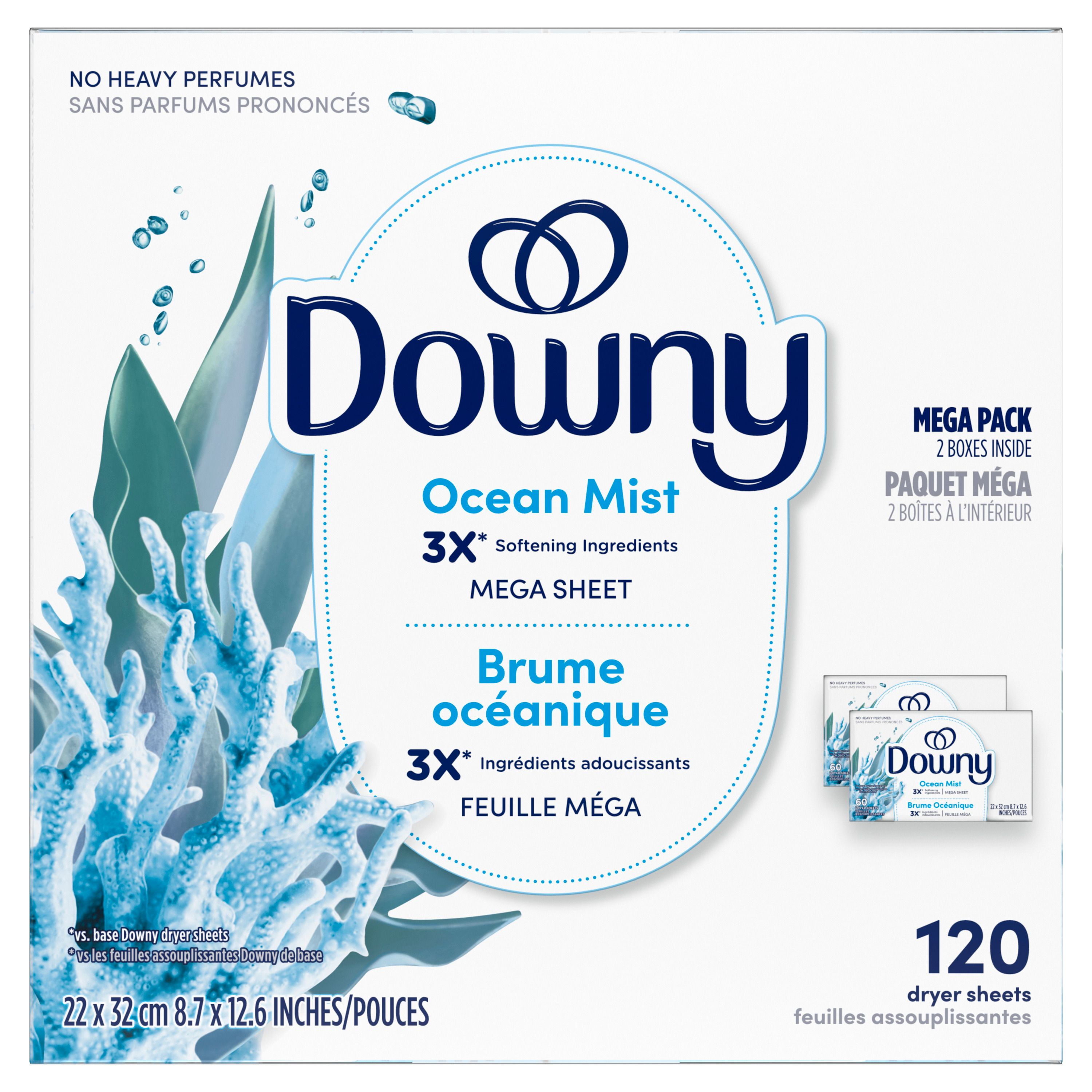 Downy Light Mega Dryer Sheets, Laundry Fabric Softener, Ocean Mist 120CT