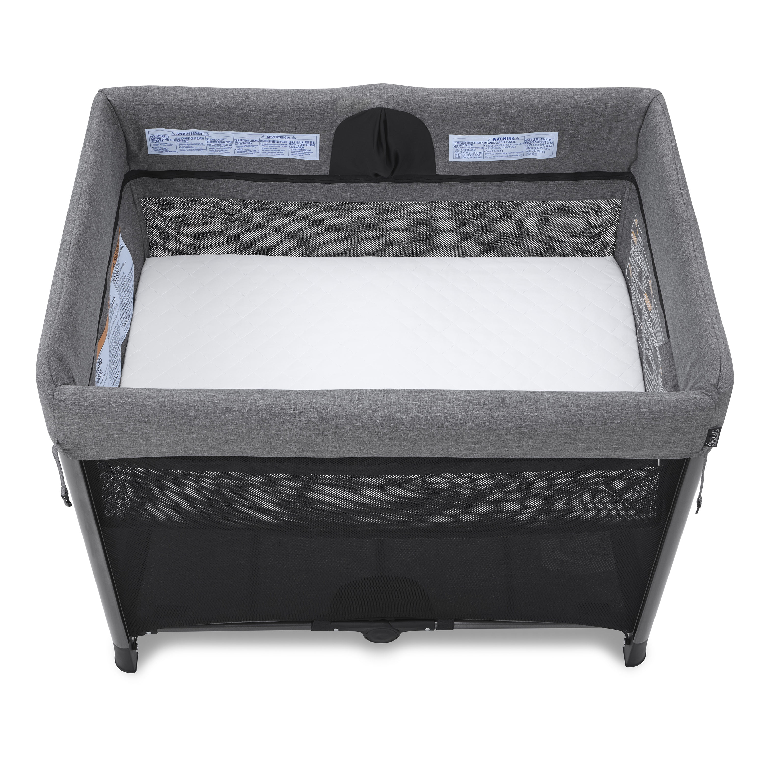 Evolur Zane Portable Playard with Bassinet Gray, Quick and Easy to Fold Baby Playard, Includes Thick Foam Mattress Pad with Removable & Washable Cover