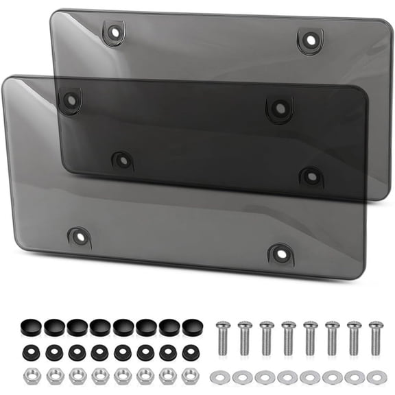 Acrylic 2 pcs License Plates Shields/Cover Clear Smoked Design, Unbreakable Fits All Standard 6x12 Inches Novelty/License Plates.Protect Your Front & Back License Plates(Gray)