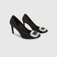thumbnail image 3 of 2024 Satin Pumps Slim Heel Shoes For Women Buckle Rhinestone Heels Red Wedding Shoes Round Head Professional Work Shoes FGS, 3 of 6