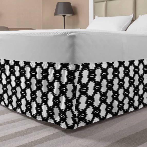 Abstract Bed Skirt, Print of Monochrome Style Artwork Geometric Elements Polygonal Grid, Elastic Bedskirt Dust Ruffle Wrap Around for Bedding Decor, 4 Sizes, Charcoal Grey and White, by Ambesonne