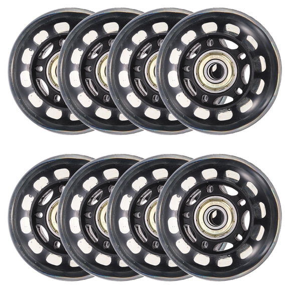 Uxcell Inline Skate Wheels with Bearings, Outdoor & Indoor Roller Skate Wheel Inline Skate Replacement ( 64mm, 8Pack, Black Transparent ) for Scooter