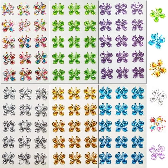 Gems Stickers Butterfly Rhinestone Acrylic Stickers 90 Pieces Self Adhesive Crystal Bling Jewel Colourful Craft DIY for Phones Cup Photo Album Cards Laptop Decor