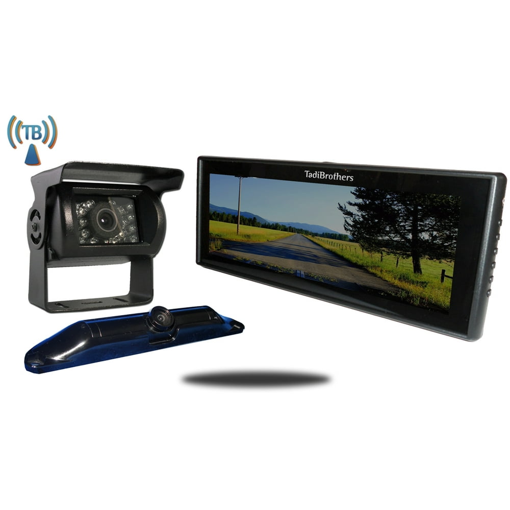 Tadibrothers 5th Wheel Wireless Backup Camera System with a 9 Inch Mirror and 2 Backup Cameras