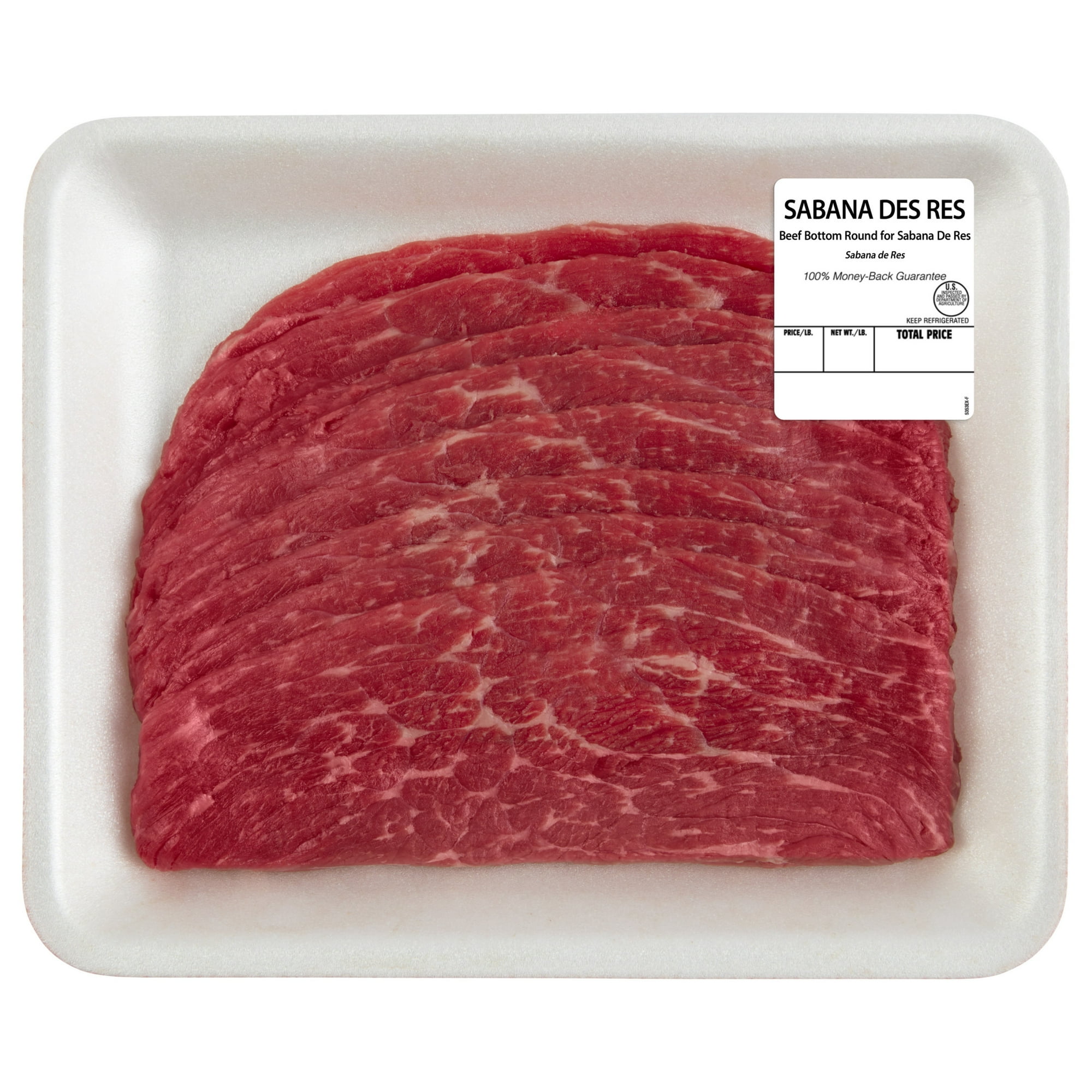 Bottom Round Beef for Sabana De Res, 8 per Tray, Fresh, 0.77 - 1.5 lb