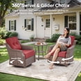 thumbnail image 5 of PARKWELL 3-Piece Outdoor Swivel Rocker Chair with Side Table,All-Weather Rattan Swivel Glider Rocking Lounge Chair,Patio Bistro Set for Porch Deck Backyard,Brown/Red, 5 of 12