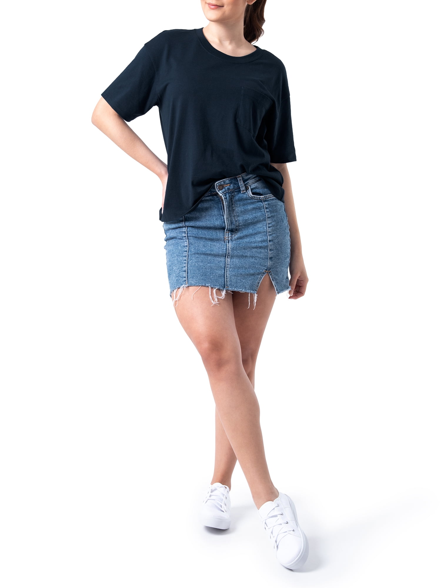 Time and Tru Women's Pima Cotton Boyfriend T-shirt, Solid