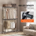 thumbnail image 3 of VEVOR Heavy Duty Clothes Rack, Rolling Clothing Garment Rack with 3 Storage Tiers, 2 Rods and 2 Pairs Side Hooks, Adjustable Height Clothing Rack Closet for Hanging Clothes, 400 Lbs Load Capacity, 3 of 9